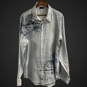 Nani Bon Shirt Long Sleeve Linen Blend Compass Men’s 58 Designer